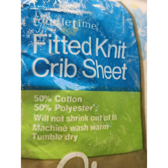 Vintage Toddletime Fitted Knit Crib Sheet ABCs Bears Toys Blue Green Pinstripe - Picture 2 of 4